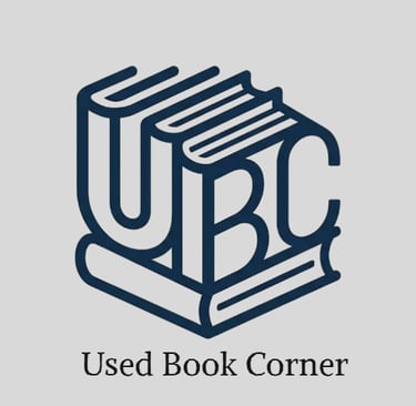 Used Book Corner logo featuring UBC letters shaped like a stack of library books.