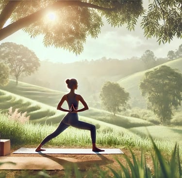 Femme pratiquant une posture de yoga et travaille sa mobilité contre le mal de dos