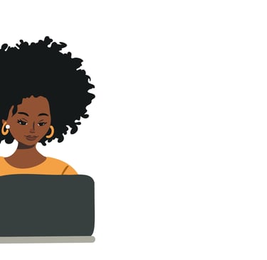 Une femme noire afro travaillant sur sont ordinateur