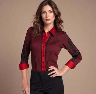 Elegant woman wearing a flowing silk dress in a softly lit boutique