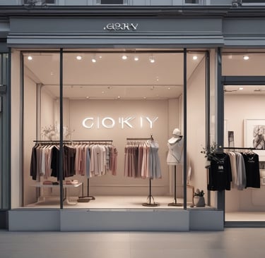 A stylish boutique storefront with elegant window displays showcasing women's fashion.