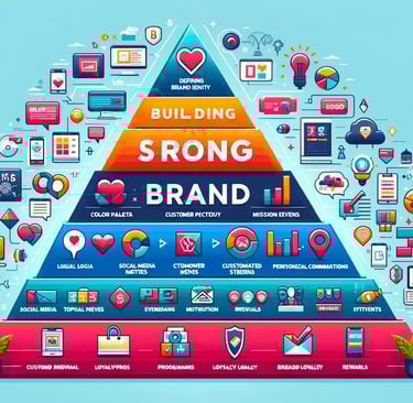 a pyramid with marketing symbols
