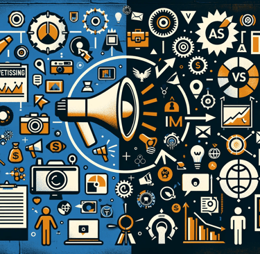 a megaphone with marketing symbols