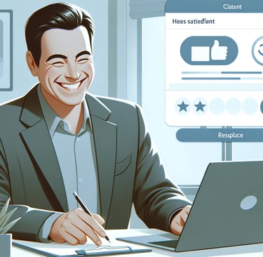 a man in a suit and tie smiling while sitting at a desk