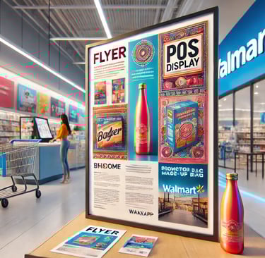 a display with a large poster