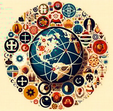 a globe with symbols