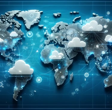 a world map with clouds