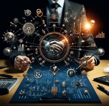 a man in a suit and tie is holding a clock