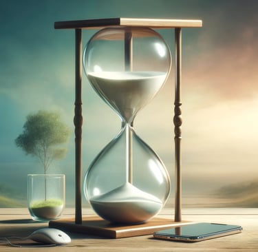 a hourglass with a discarded phone