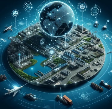 a globe with logistics symbols