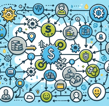 a diagram of a business process with icons