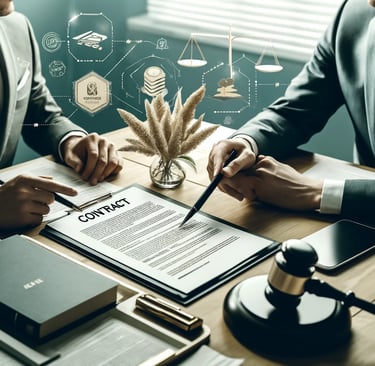 two men sitting at a table with papers