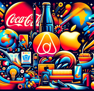 a colorful poster of a coca cola, Apple and Airbnb logos