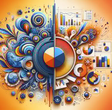 a colorful graphic of a pie chart and marketing symbols