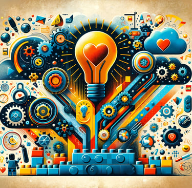 a colorful illustration of a light bulb with a heart inside
