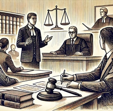 a courtroom scene with a judge