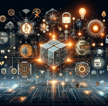 a cube with many different types of technology symbols