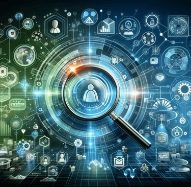 a magnifying glass and business symbols