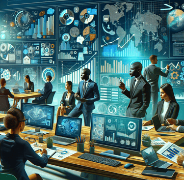a group of business people working on laptops