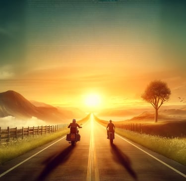 a man riding a motorcycle down a road