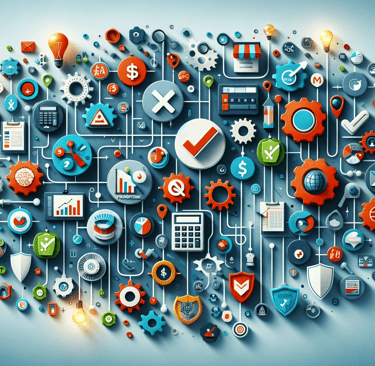 a circle of various colorful icons representing various types of business