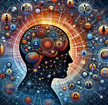 a person's head and shoulders are shown with a brain map