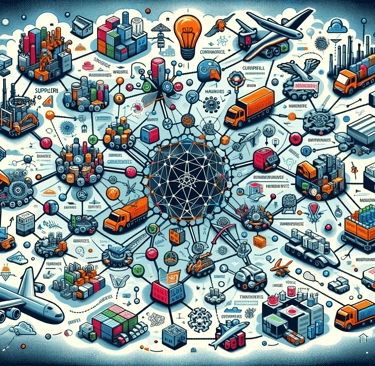 a poster of a supply chain network