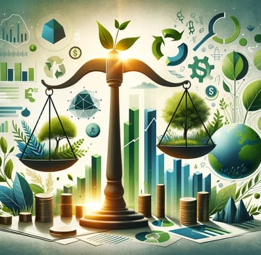 a scale with sustainability symbols