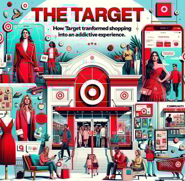 a woman in a red dress and a man shopping in Target