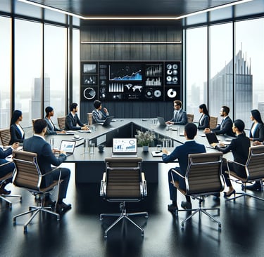 a group of business people sitting around a conference table