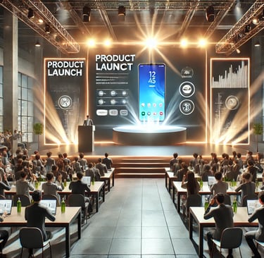 a conference room with a large screen displaying a presentation