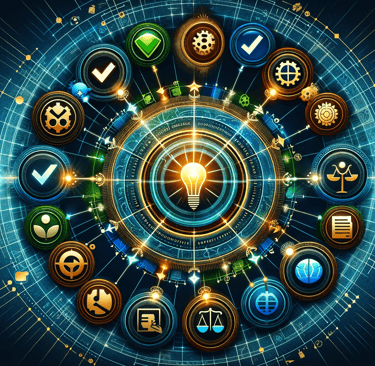 a circular clock with many different types of icons