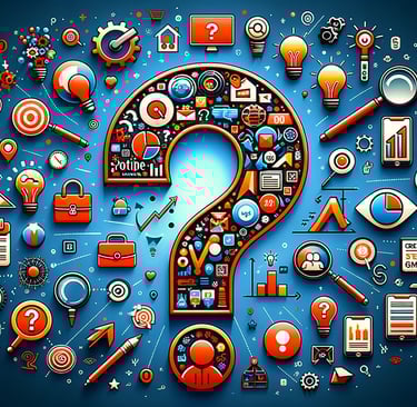 a question mark in the middle of marketing symbols