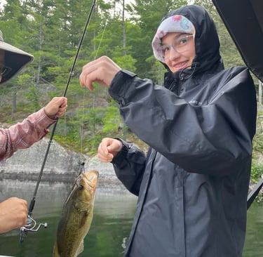 Fishing lesson given by fishing guide. Bass fishing