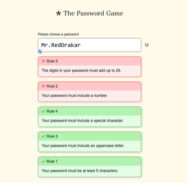 Immagine del gameplay del gioco The Password Game.