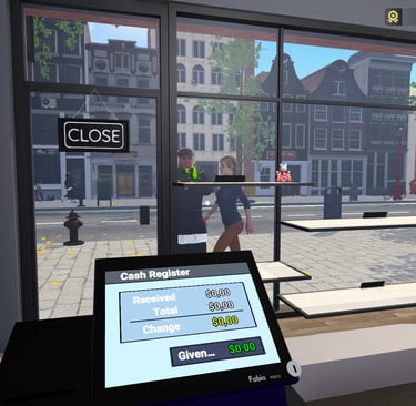 Screenshot di Figure Shop Simulator alla cassa.