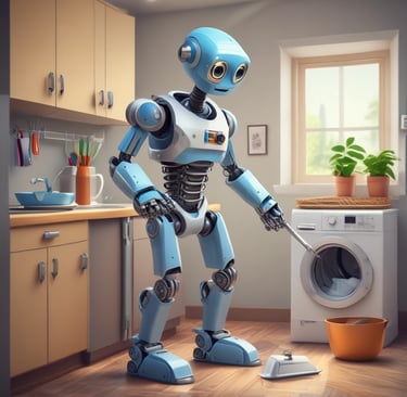 a robot that is standing in front of a washing machine