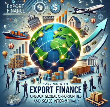 Illustration of Export Finance: A 3D globe with trade routes. Icons represent Invoice Discounting