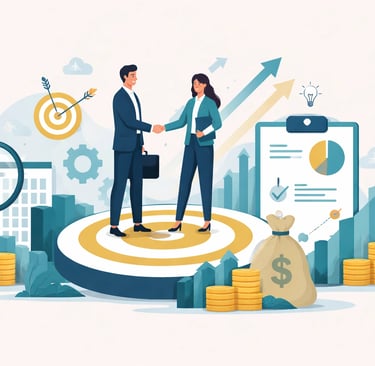 Professional graphic illustrating private equity investment flow into healthcare agencies with finan