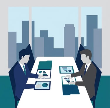 Professional healthcare consultation meeting showing Medicare Advantage contract analysis documents 