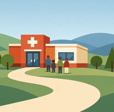 Hospice clinical team meeting with diverse staff reviewing patient care documentation, representing