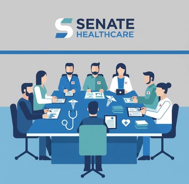 Healthcare team meeting discussing specialized patient care protocols