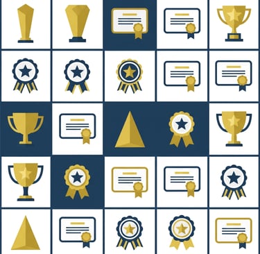 Collection of healthcare industry awards, testimonials, and certification badges displayed on agency