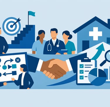 Professional healthcare facility exterior with modern architecture, representing succession planning