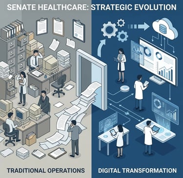 Home health professionals celebrating year-end achievements with warm holiday lighting, representing