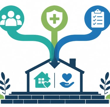 Flat-style vector illustration showing a minimalist shield icon protecting a set of different colore