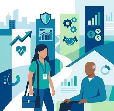 A professional hero image showing a digital dashboard displaying healthcare metrics and the Senate H