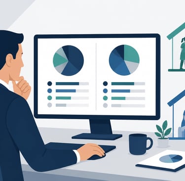 Flat-style vector illustration showing a minimalist growth chart where the upward trend is composed 