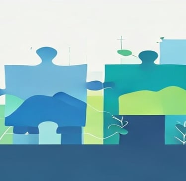 A flat-style vector illustration representing a strategic partnership, showing two puzzle pieces cli