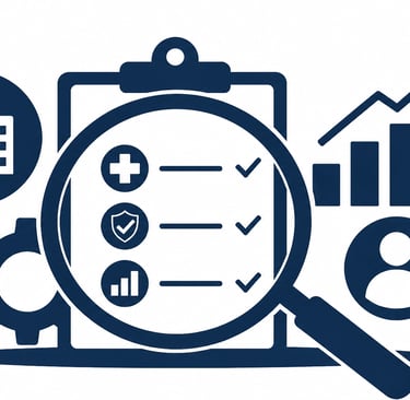 Flat-style vector illustration of a professional magnifying glass focusing on a healthcare checklist